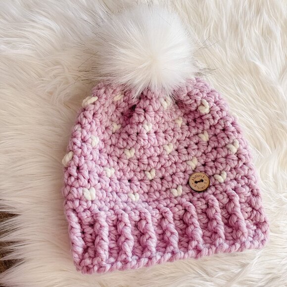 Purple Lilac Crochet Hat, Toque, Baby, Toddler, Winter, Warm Beanie, Handmade - Picture 6 of 9
